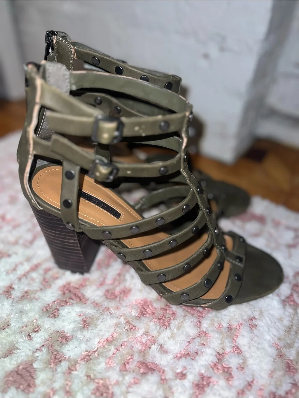 BCBGeneration Olive Green Strappy Studded Heels